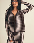 Striped Relaxed Zip Up Knit Sweater Hoodie