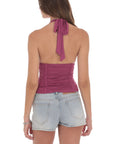 Lucy in the Sky Ruched Halter Top in Magenta