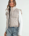 High Neck Floral Puffer Vest
