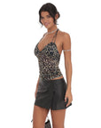Mesh Halter Top in Cheetah Print