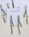Green Ombre Crystal Layered Duster Statement Earrings