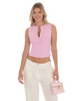 Lucy in The Sky Raya Ribbed Button Top
