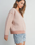 Frenchy Checker Pattern Drop Shoulder Sweater