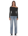 Twist Off Shoulder Jumper in Black