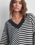 Frenchy Checker Pattern Drop Shoulder Sweater