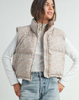 High Neck Floral Puffer Vest