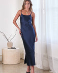 Camilla Silk Midi Dress in Navy