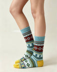 Retro Geometric Knit Crew Socks Winter Warm Ethnic Socks