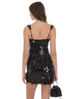 Lucy in the Sky Circle Sequin Square Neck Dress in Black