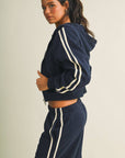Side Stripe Cropped Zip Up Hoodie