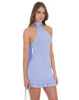 Lucy in the Sky Scarf Halter Ruffle Dress in Periwinkle Blue