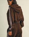 Side Stripe Cropped Zip Up Hoodie