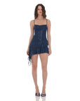Lucy in the Sky Foil Mesh Tassel Dress in Blue