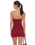 Lucy in the Sky Strapless Ruffle Lace Dress in Red
