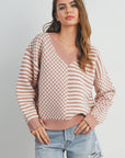 Frenchy Checker Pattern Drop Shoulder Sweater