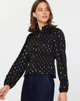 Maddy Metallic Foil Dot Peplum Top