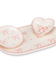 Small Heart Dish with Bows-Ivory & Pink