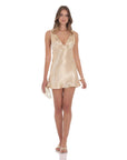 Lucy in the Sky Satin V-Neck Open back Dress in Gold