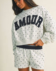 Amour Polka Dot Print Crewneck Crop Sweatshirt