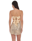 Sequin Front Twist Bodycon Dress in Gold