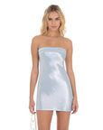 Lucy in the Sky Satin Strapless Slip Dress in Light Blue