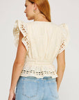 Noemi Eyelet Trim Peplum Top