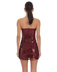 Lucy in the Sky Strapless Sequin Bow Dress in Burgundy