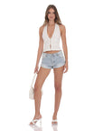 Lucy in the Sky Eyelet V-Neck Halter Top in White