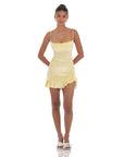 Lucy in the Sky Velvet Ruffled Slit Dress in Yellow