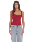 Lucy in the Sky Ribbed Square Neck Top in Red