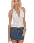 Lucy in the Sky Polka Dot Ruched Halter Top in White