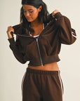 Side Stripe Cropped Zip Up Hoodie