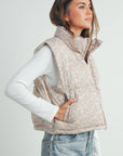 High Neck Floral Puffer Vest
