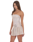 Lucy in the Sky Metallic Embellished Strapless Dress in Rose Gold