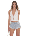 Lucy in the Sky Eyelet V-Neck Halter Top in White