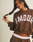 Amour Polka Dot Print Crewneck Crop Sweatshirt