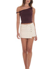 Lucy in the Sky Overlap Button Denim Skirt Cream