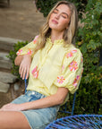 Fiona Pink Flower Embroidered Top