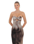 Swirl Mesh Cutout Maxi Dress in Coffee