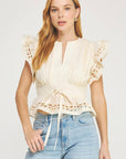 Noemi Eyelet Trim Peplum Top