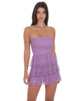 Lucy in the Sky Shimmer Pleated Ruffle Dress in Purple