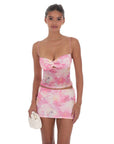 Lucy in The Sky Twist Floral Mesh Two Piece Set in Pink