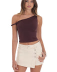 Lucy in the Sky Overlap Button Denim Skirt Cream