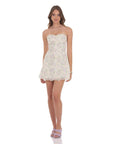 Lucy in the Sky Eyelet Floral Strapless Dress in Ivory