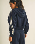 Side Stripe Cropped Zip Up Hoodie