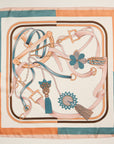 Equestrian-Inspired Silk-Texture Scarf – Elegant Square Scarf with Buckle & Tassel Design