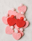 Pink Valentines Day Holiday Beaded Heart Statement Earrings