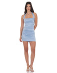 Lucy in the Sky Satin Halter Bodycon Dress in Light Blue