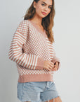 Frenchy Checker Pattern Drop Shoulder Sweater