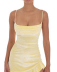 Lucy in the Sky Velvet Ruffled Slit Dress in Yellow